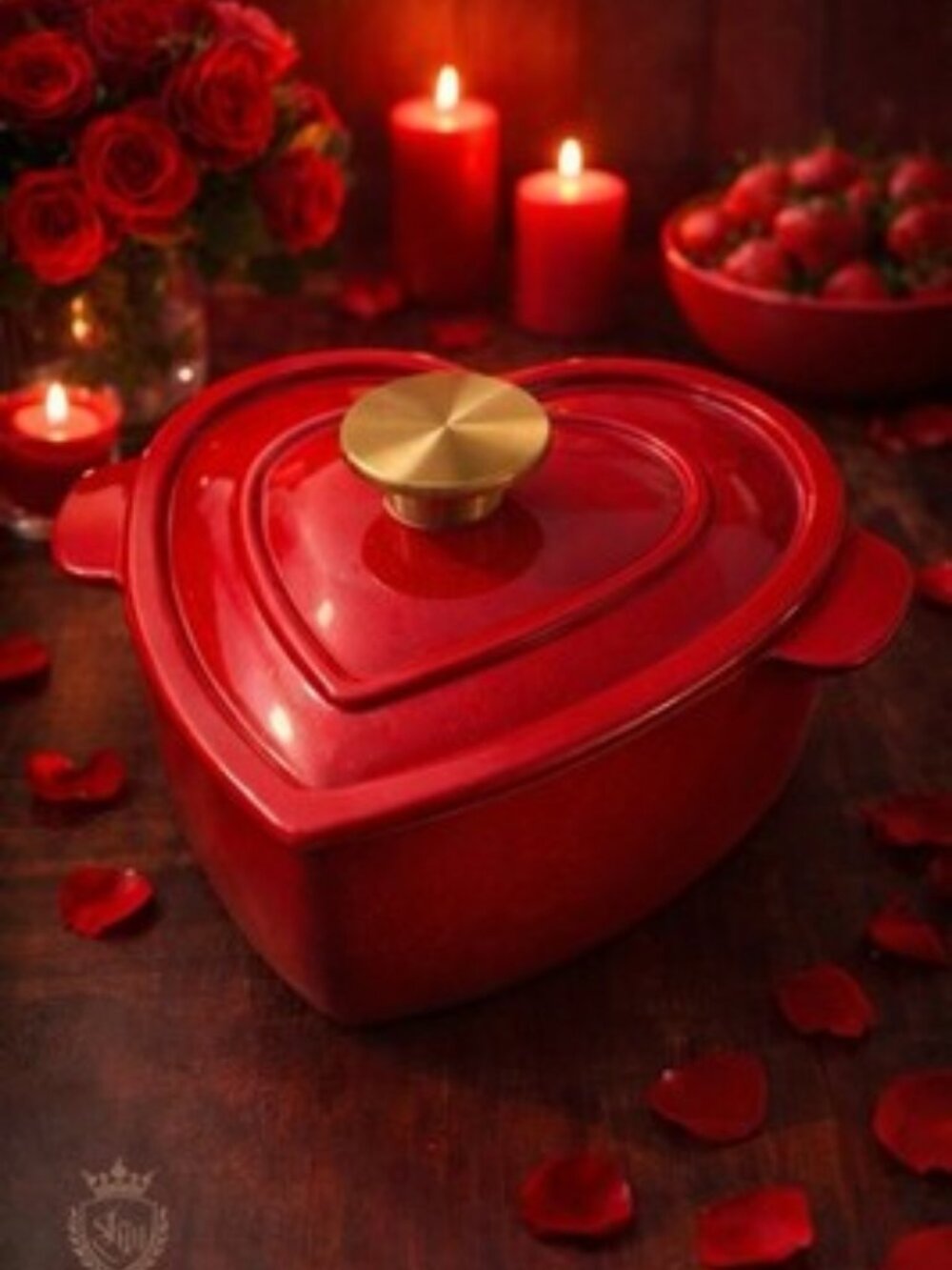 Smith & Clark 1 Quart Heart Shaped Enameled Cast Iron Dutch Oven Red